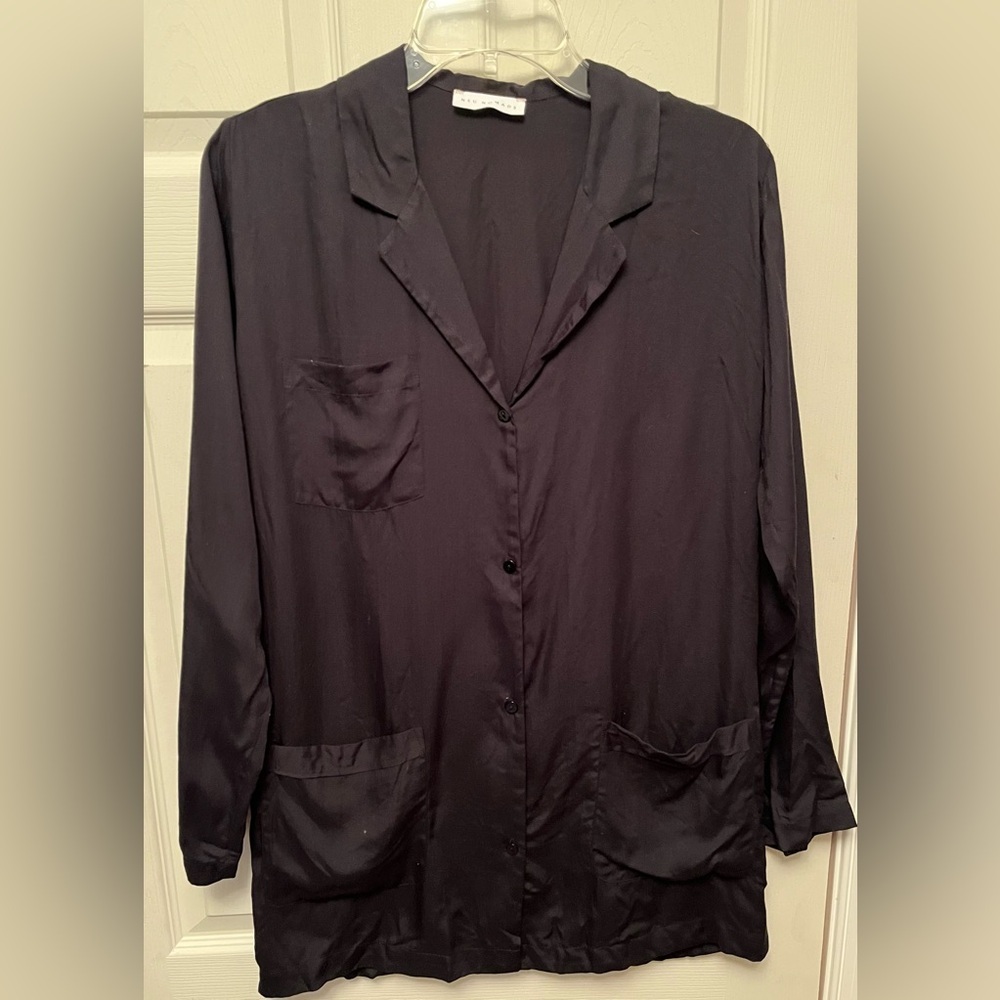 Neu Nomads‎ Women's Casual Black Satin Feel Three Pocket Relaxed Blazer Size XS